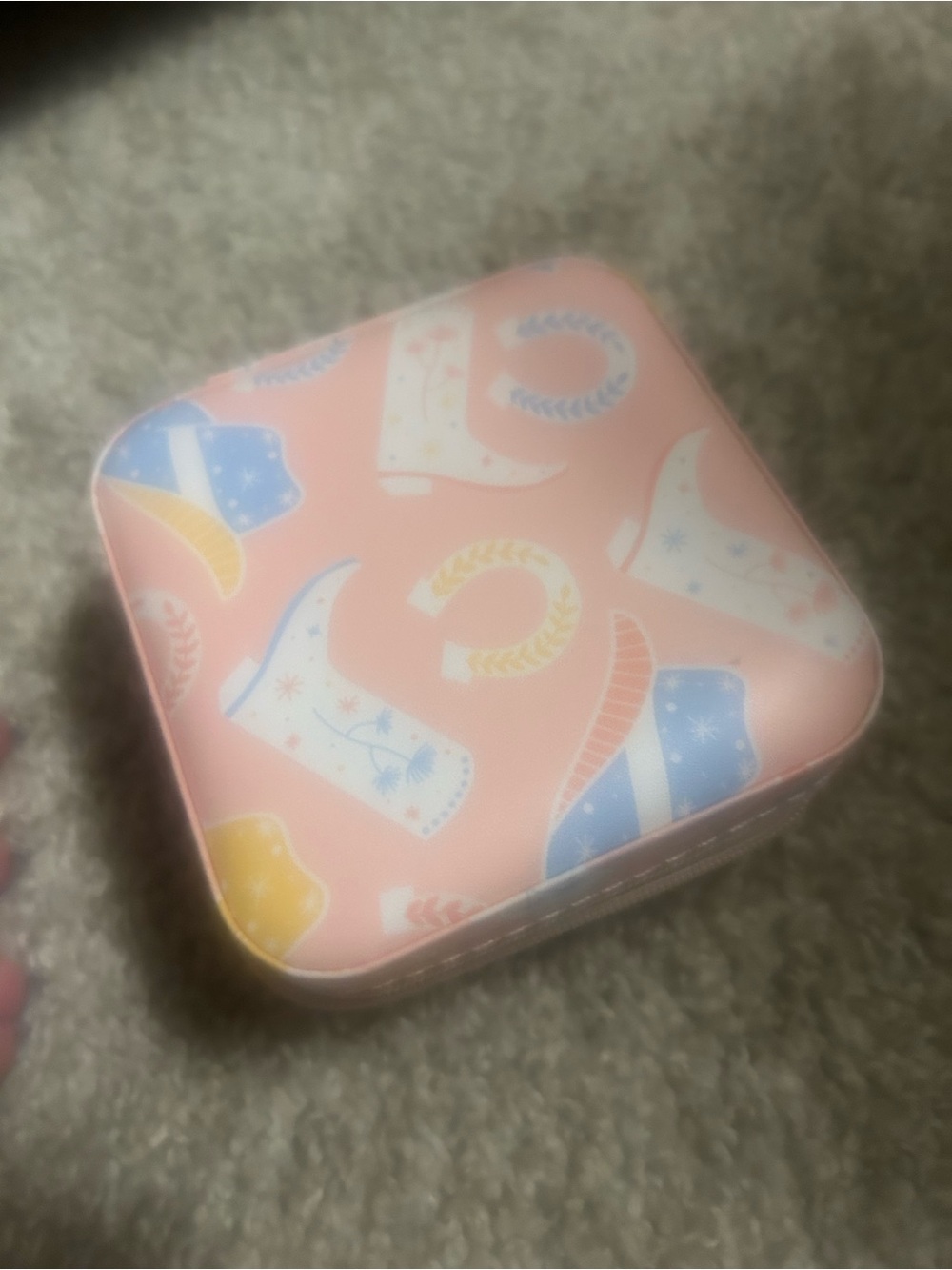 Travel  Pink Cowgirl Boots Tin Jewelry Box